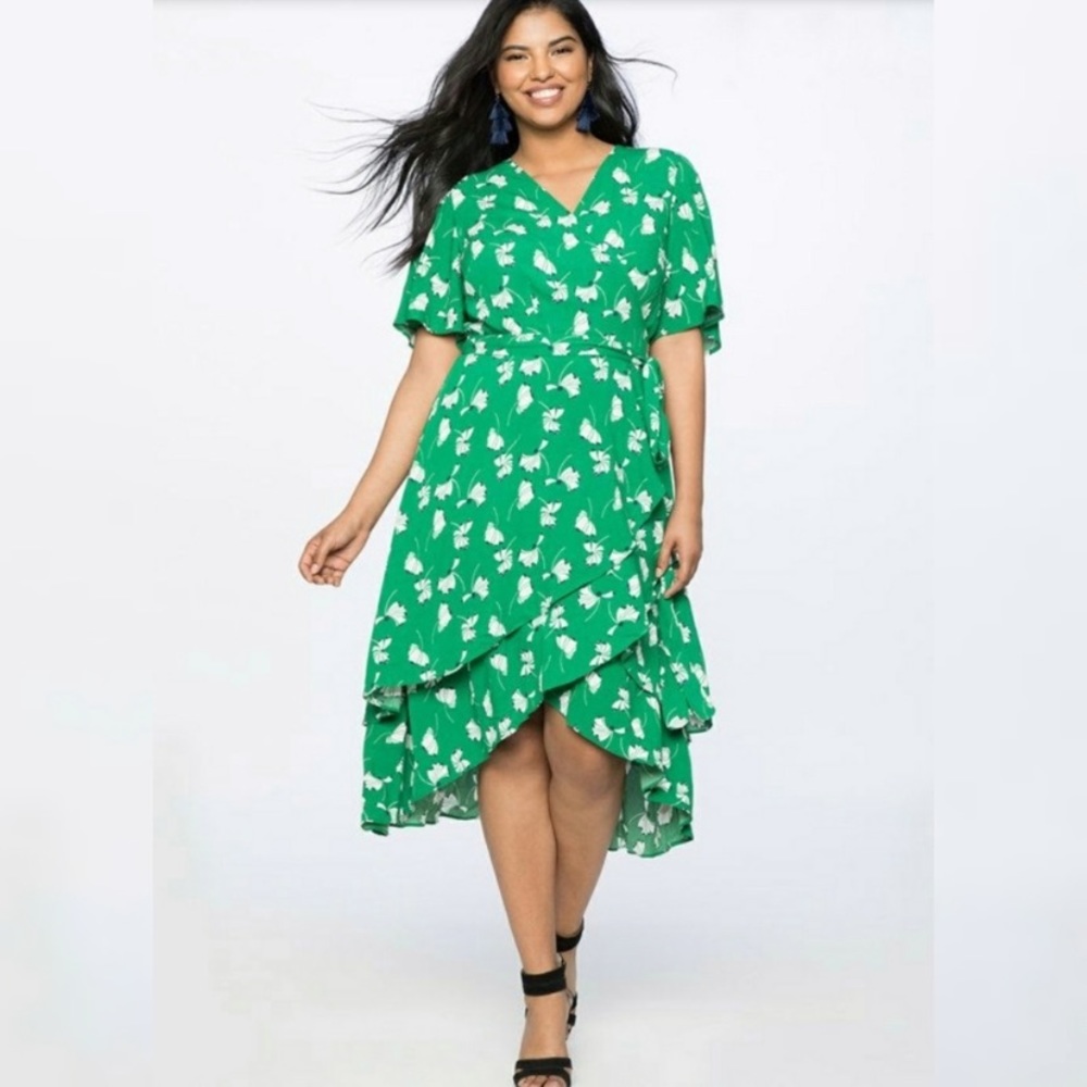 ELOQUII green floral wrap dress